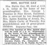 Gay, Hattie (Walker) (Tewksbury) (Obituary and Funeral Notice)